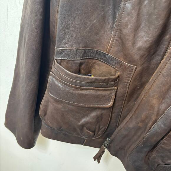 Vintage Lucky Brand Womens Distressed Brown Real  Leather Moto Jacket Medium - Picture 11 of 14